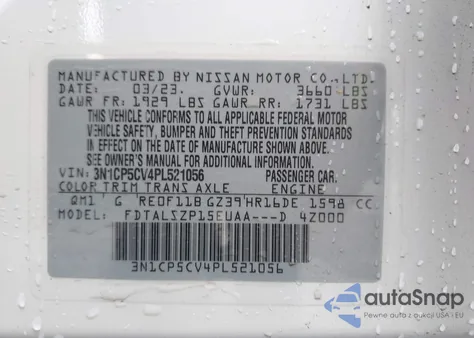 2023 Nissan Kicks Sv Xtronic Cvt z USA, uszkodzony, nr VIN 3N1CP5CV4PL521056